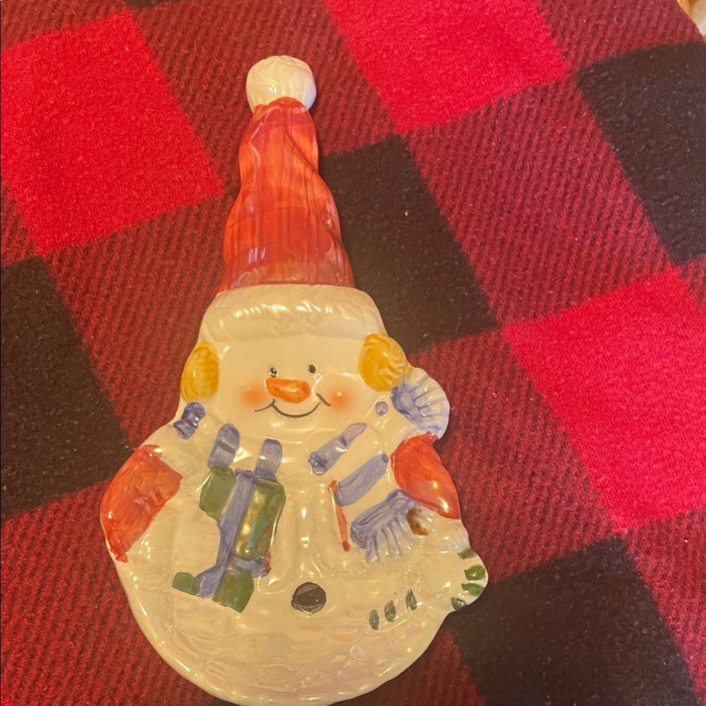 Festive Snowman Ceramic Spoon Rest- Multicolor